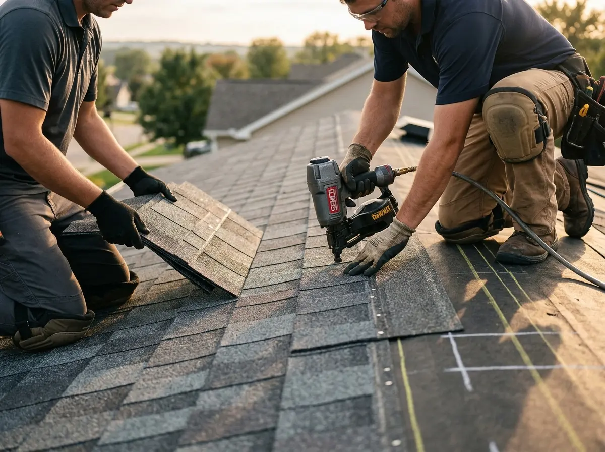 Professional roofer working on a residential roof in Shepherdsville